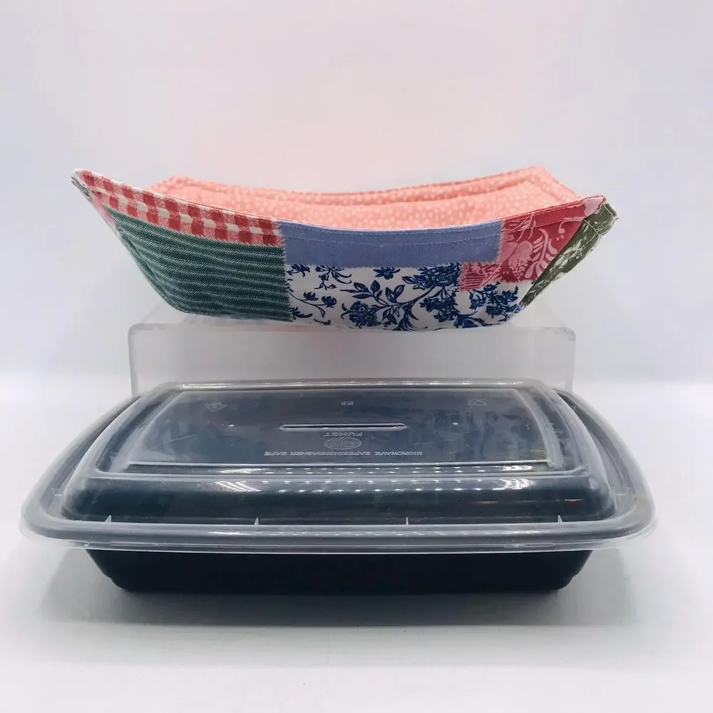 Reversible Microwave Cozie For Takeout Containers Cottage Core Patchwork Rose